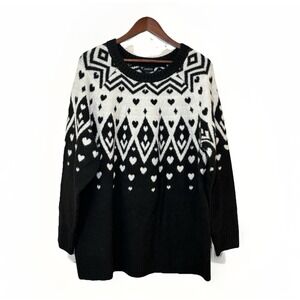 Torrid Fair Isle Heart Sweater Women Plus Size 1X Black White Cozy Knit